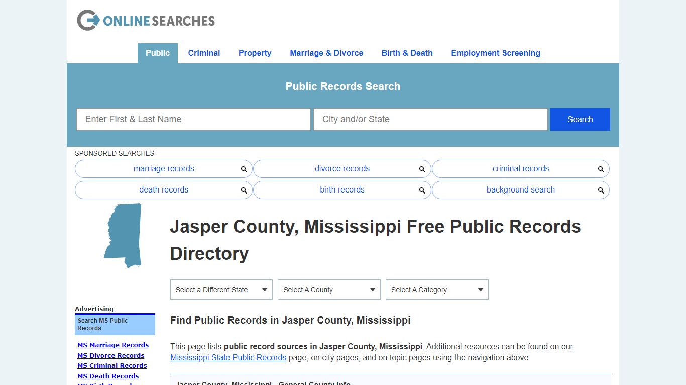 Jasper County, Mississippi Public Records Directory